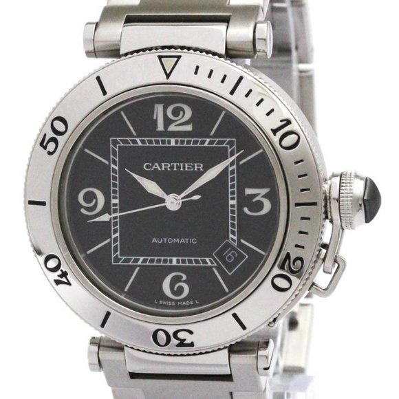CARTIER Pasha Seatimer Steel Automatic Mens Watch W31077M7 Polished - Picture 1 of 8